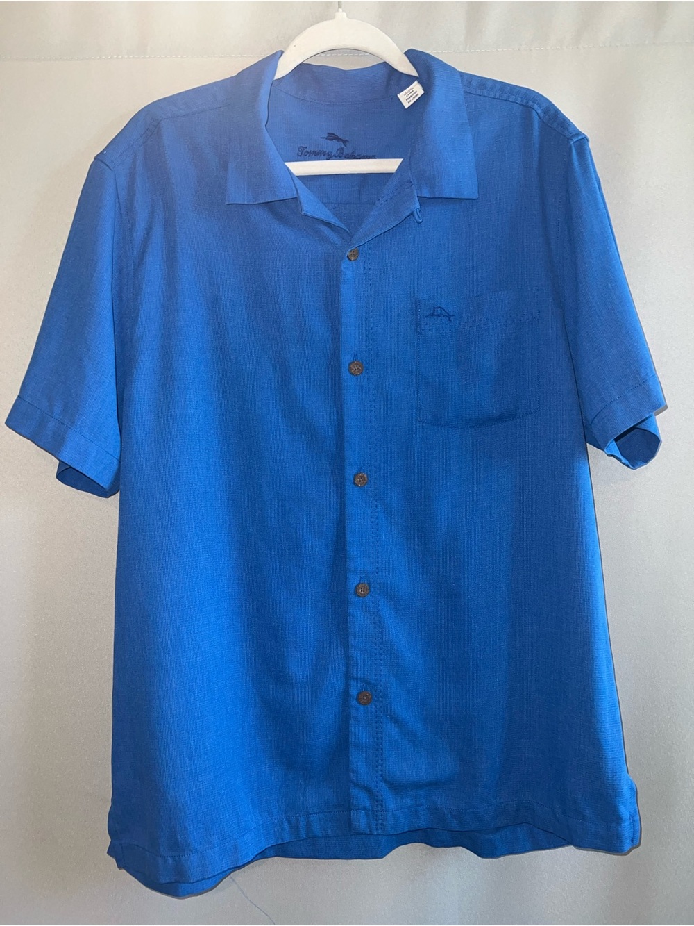 Tommy Bahama IslandZone Silk Blend Camp Shirt Blue Men's Large Short Sleeve
